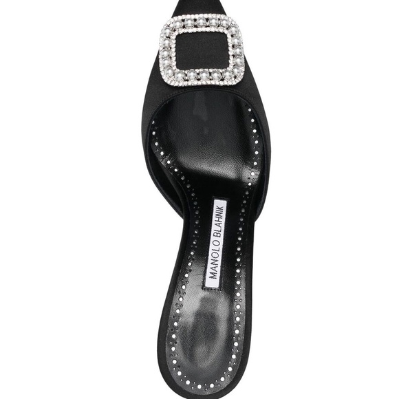 SOLD- DO NOT PURCHASE MANOLO BLAHNIK Fabetamu 70 Satin Mules - Picture 4 of 4
